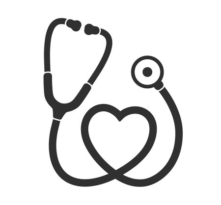 Heart Stethoscope simple flat style graphic icon symbol. Hospital doctor clinic logo. Healthcare sign. Vector illustration image. Isolated on white background.のイラスト素材