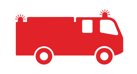 Fire truck icon symbol. Fire engine logo sign. Rescue Firefighting department car. Aid response fire fighter unit. Vector illustration image. isolated on white background.のイラスト素材