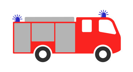 Fire truck icon symbol. Fire engine logo sign. Rescue Firefighting department car. Aid response fire fighter unit. Vector illustration image. isolated on white background.のイラスト素材
