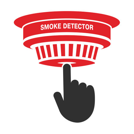 Test your smoke alarms. Smoke detector icon symbol. Fire alarm logo sign. Fire safety equipment. Vector illustration image. Isolated on white background.のイラスト素材