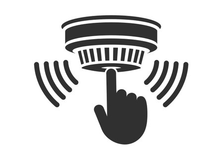 Test your smoke alarms. Smoke detector icon symbol. Fire alarm logo sign. Fire safety equipment. Vector illustration image. Isolated on white background.のイラスト素材