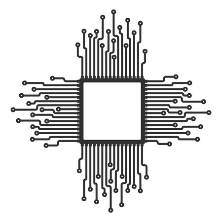 AI, CPU, GPU microchip icon, Machine learning micro chip symbol, ML icon, Artificial intelligence sign. Vector illustration image. Isolated on white background.のイラスト素材