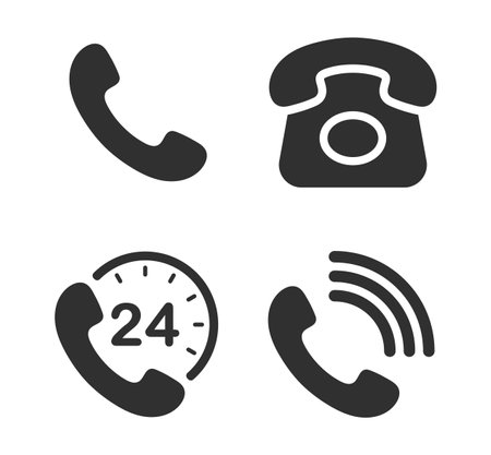 Phone contact connection icon symbol set. Smartphone, Old phone logo sign shape collection. 24 7 hour service. Vector illustration image. Isolated on white background.のイラスト素材
