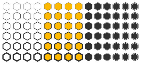 Various Honeycomb icon symbol set. Honey symbol logo sign collection. Bee wax sign. Yellow hexagon comb. Vector illustration image. Isolated on white background.のイラスト素材