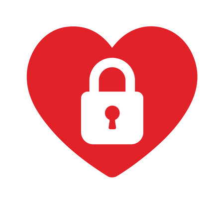 Locked heart icon symbol. Lock in heart logo sign. Safety secret love. Vector illustration image. Isolated on white background.のイラスト素材