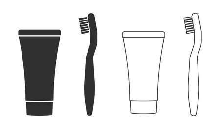 Toothbrush and toothpaste silhouette icon symbol shape. Dental care tooth brush logo sign. Vector illustration image. Isolated on white background.のイラスト素材