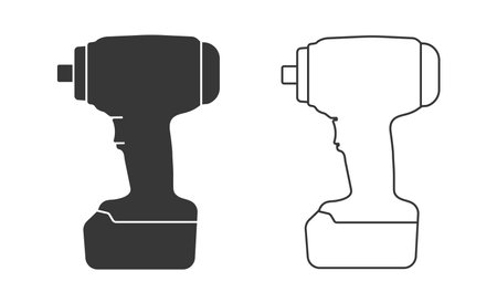 Cordless impact wrench driver icon symbol shape. Battery power screwdriver drill logo sign. Fix, tool, repair. vector illustration. Isolated on white background.のイラスト素材