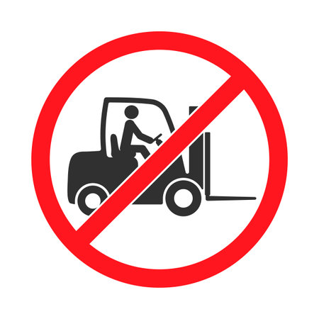 No Fork truck or forklift icon symbol. Forklift truck not allowed logo sign. Prohibition, prohibited, forbidden. Vector illustration. Isolated on white background.のイラスト素材