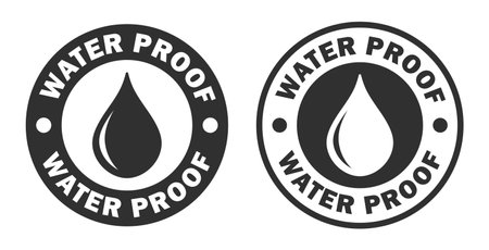 Waterproof drop circle stamp icon symbol. Water Proof sign logo. Water protection, liquid proof.  Vector illustration image. Isolated on background.のイラスト素材