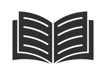 Open book catalog icon symbol shape. Instruction manual reading logo sign. Diary text study page. Vector illustration image. Isolated on white background.のイラスト素材
