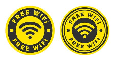 Free Wifi access signal icon wireless symbol connection circle stamp. Web network connect logo sign.  Vector illustration image. Isolated on white background.のイラスト素材