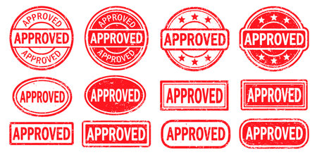 Approved Stamp vector set. Approved Rubber Stamp design collection. Approved Grunge stamp pack. Seal Approved. Vector illustration image. Isolated one white background.のイラスト素材