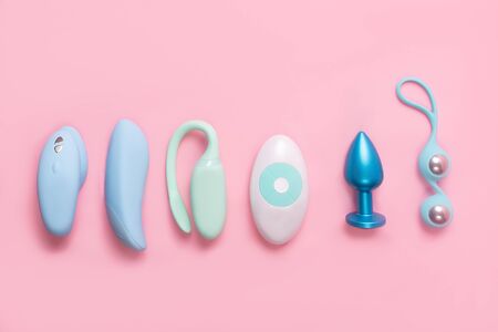 on a pink background sex product, a toy for adultsの写真素材