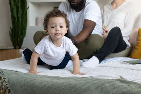 the Beautiful inquisitive toddler stares into the cameraの写真素材