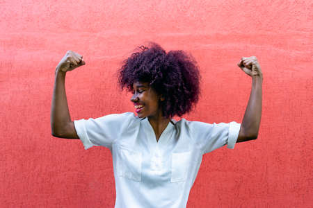 the beautiful strong African American on the streetの写真素材