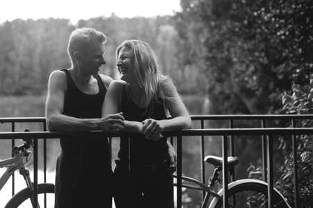 the Couple in love on bikes in the park