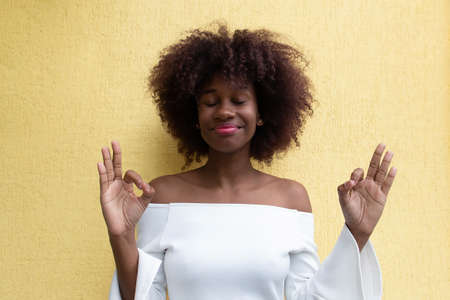 the beautiful African American meditating