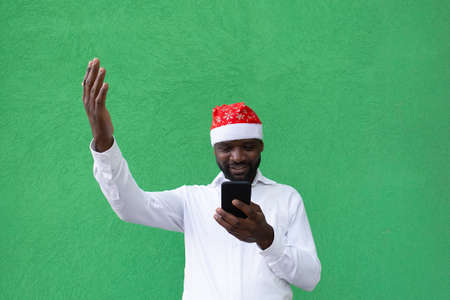 the African American with phone, Christmas