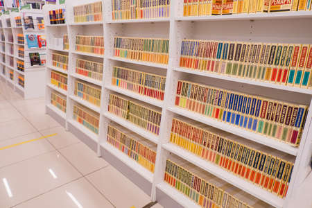 Ivanovo, Russia, February 21, 2021 Bookshelves in a bookstore editorialのeditorial素材