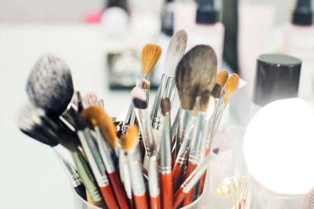the makeup brushes in the beauty salon