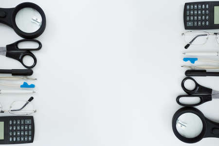 school supplies on a white background, copy space.の写真素材