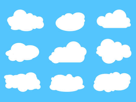 White fluffy clouds on spring blue sky in cartoon style for background or wallpaper design.の写真素材