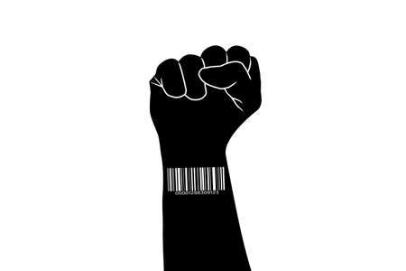 barcode on the hand clenched into a fist on a white background.の写真素材