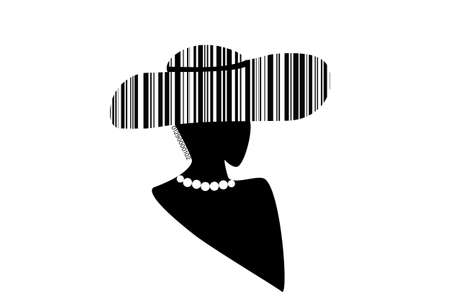 barcode of a woman in a hat on a white background.の写真素材