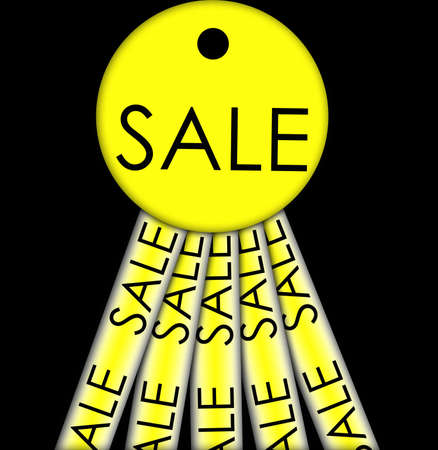 yellow ribbon with the inscription sales, on a black background.の写真素材