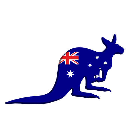 Kangaroo with the Australian flag, the symbol of the country, on a white background.の写真素材