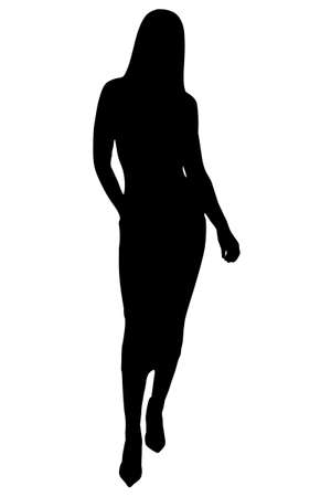 silhouette of a slender girl in a long dress with heels.の写真素材