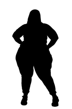 Black silhouette of a fat woman on a white background.の写真素材