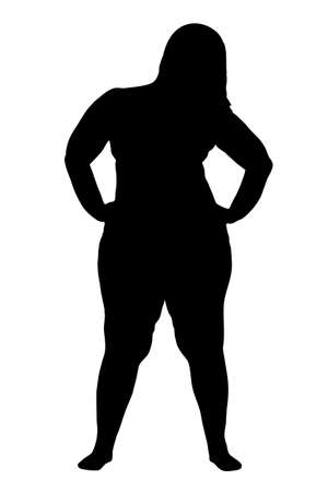 Black silhouette of a fat woman on a white background.の写真素材