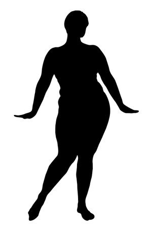 Black silhouette of a fat woman on a white background.の写真素材