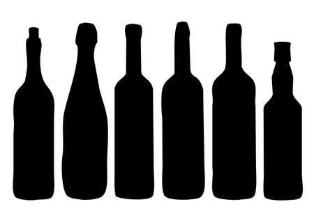 set of alcohol bottles black icon, on a white background.の写真素材
