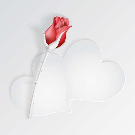 Paper hearts with red rose. Vector illustrationのイラスト素材