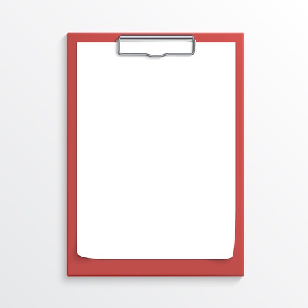 Realistic red clipboard with blank paper sheet isolated on whiteのイラスト素材
