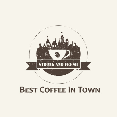 Coffee cup with town background label. Coffee shop logoのイラスト素材