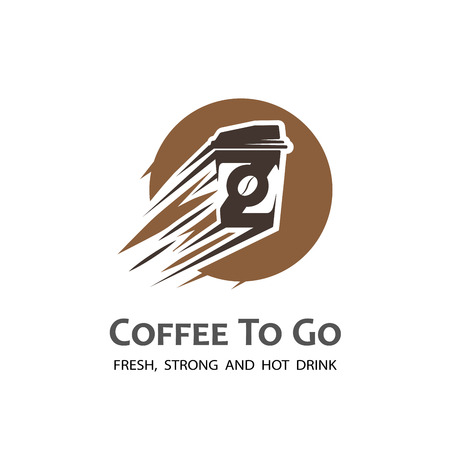 Stylized coffee cup label. Moving coffee cup logo.のイラスト素材