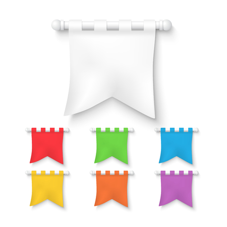 Realistic medieval style banners template with shadows on white background. Can be used for advertising, internet design, commercialのイラスト素材