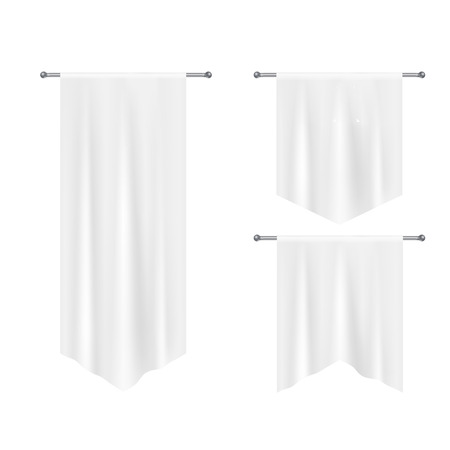 Realistic white textile banners with folds. Vector backgroundのイラスト素材