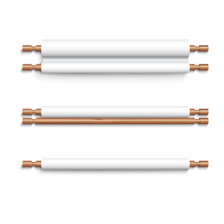 Set of realistic blank scrolls of white paper. Chinese style crafts scroll paper on shaftのイラスト素材