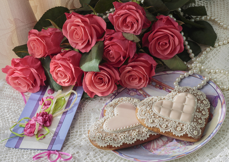 flower, cup, tea, rose, romantic, food, breakfast, dessertの写真素材