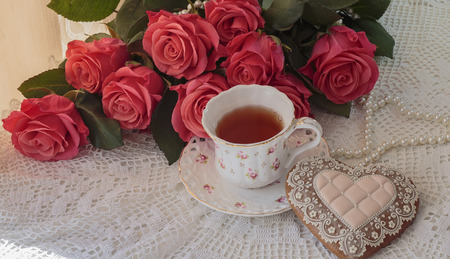 Cup of tea at the sunny morningの写真素材