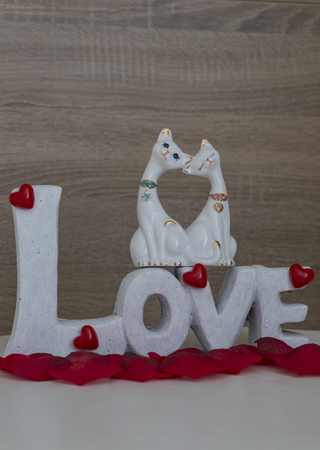 the word love of stone and 2 lovers of the catの写真素材