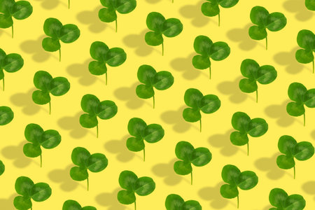 Clover leaf pattern on colored background. Abstract background for St. Patrick's Day.の写真素材