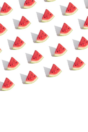 Pattern with watermelon slices isolated on pink.Abstract summer background. vertical format.