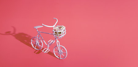 A bicycle with flowers rides on a sunny day. Template for a greeting card for mother's day, spring and summer holidays.の写真素材