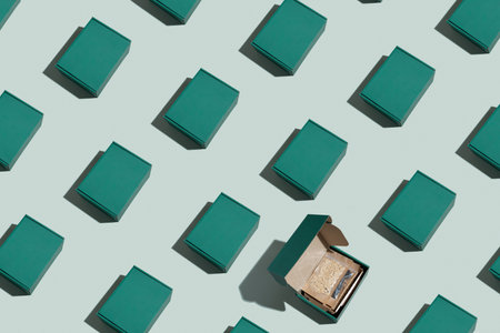 Pattern made from green cardboard box with microgreen set.