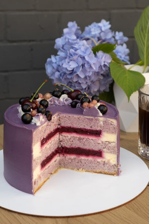 Cake with lavender and currant dough. High quality photoの写真素材